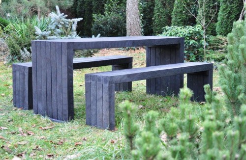 zestaw mebli ogrodowych, stół + ławki 2 szt.  MODERNO  ekokompozyt EKOFORME